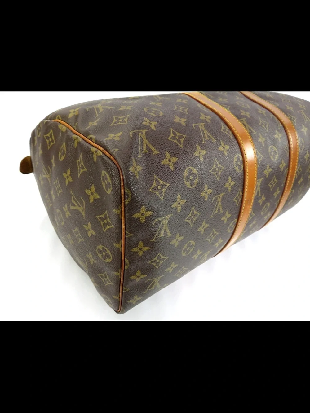 Louis Vuitton Brown Monogram Travel Duffel with Tan Leather Trim